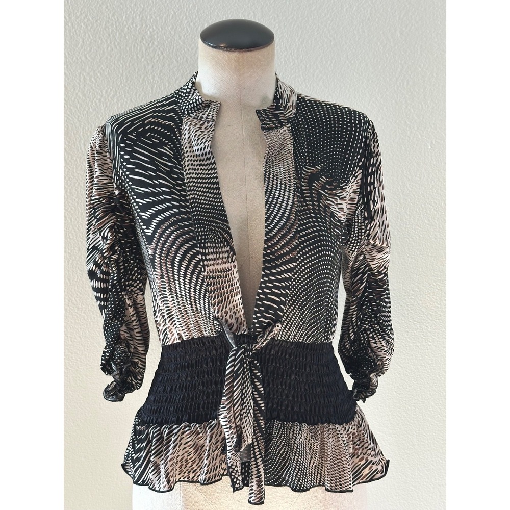 Luly K New York City Women's Abstract Geometric Print Peplum Blouse – Small